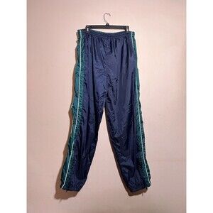Vintage Y2K Baggy Track Pants Navy Green Nylon Windbreaker Zip Ankles Mens Large